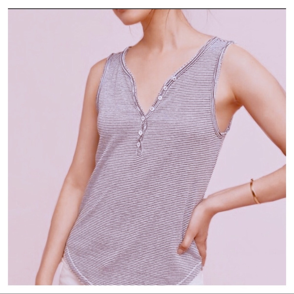 🎆Anthropologie 9-H15 STCL striped raw edge tank